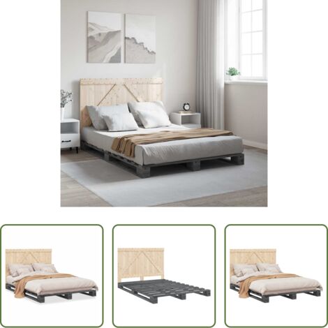 vidaXL Cama de madera -  Estructura de cama con cabecero madera pino gris 140x200 cm