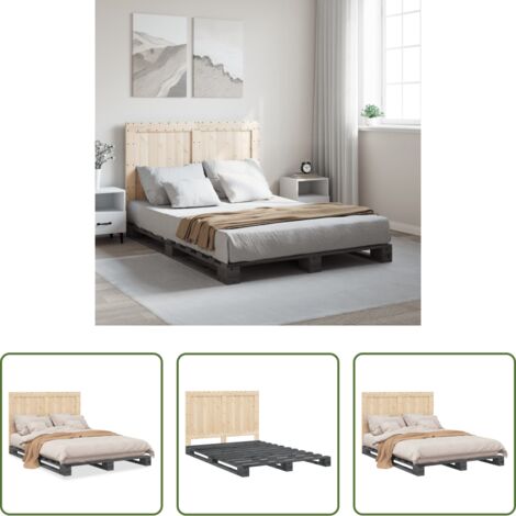 vidaXL Cama de madera -  Estructura de cama con cabecero madera pino gris 140x200 cm