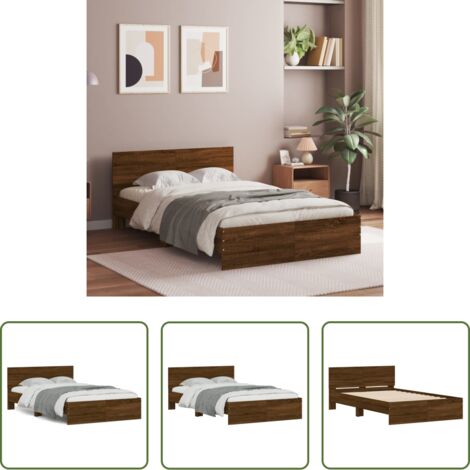 vidaXL Cama de madera -  Estructura de cama con cabecero marrón roble 120x190 cm