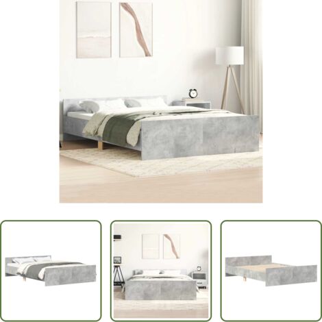 vidaXL Cama de madera -  Estructura de cama con cabecero piecero gris hormigón 150x200cm