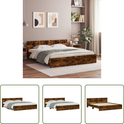 vidaXL Cama de madera -  Estructura de cama con cabecero roble ahumado 160x200 cm