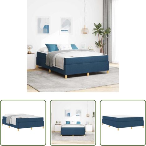 vidaXL Cama de madera -  Estructura de cama con colchón Azul 140 x 200 cm tela