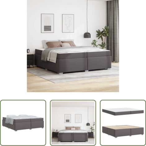 vidaXL Cama de madera -  Estructura de cama con colchón Gris 200 x 200 cm tela