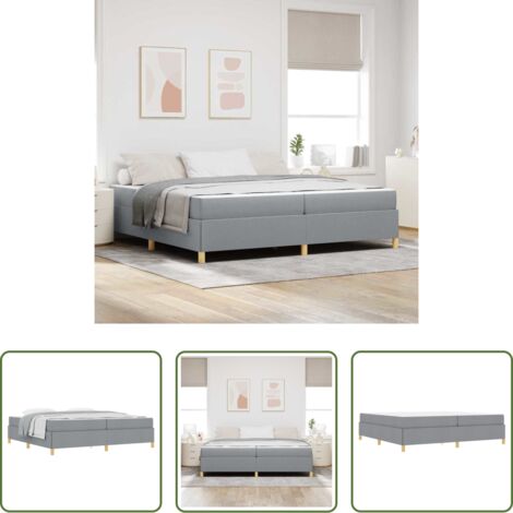 vidaXL Cama de madera -  Estructura de cama con colchón Gris Claro 200 x 200 cm tela