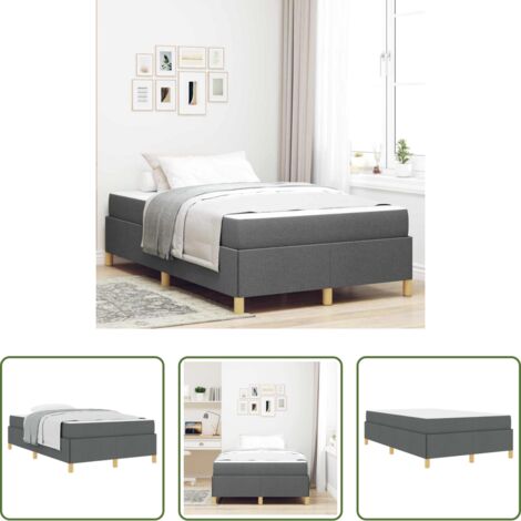 vidaXL Cama de madera -  Estructura de cama con colchón Gris oscuro 120 x 200 cm tela