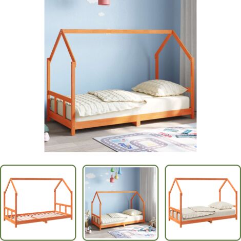 vidaXL Cama de madera -  Estructura de cama infantil madera de pino marrón cera 90x190cm