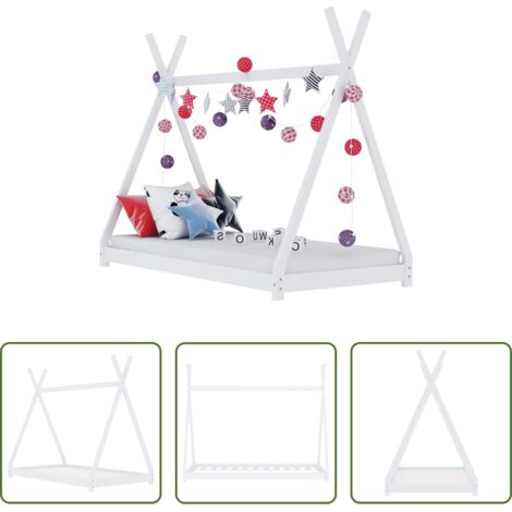 vidaXL Cama de madera -  Estructura de cama infantil madera maciza pino blanca 90x200 cm