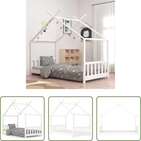 vidaXL Cama de madera -  Estructura de cama infantil madera maciza pino blanco 80x160 cm