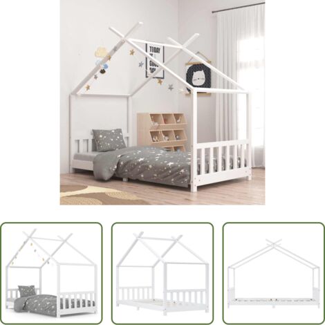 vidaXL Cama de madera -  Estructura de cama infantil madera maciza pino blanco 90x200 cm