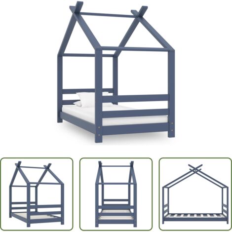 vidaXL Cama de madera -  Estructura de cama infantil madera maciza pino gris 70x140 cm