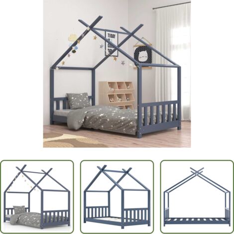 vidaXL Cama de madera -  Estructura de cama infantil madera maciza pino gris 70x140 cm