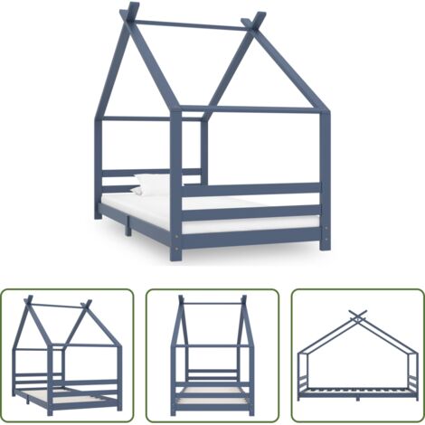 vidaXL Cama de madera -  Estructura de cama infantil madera maciza pino gris 90x200 cm