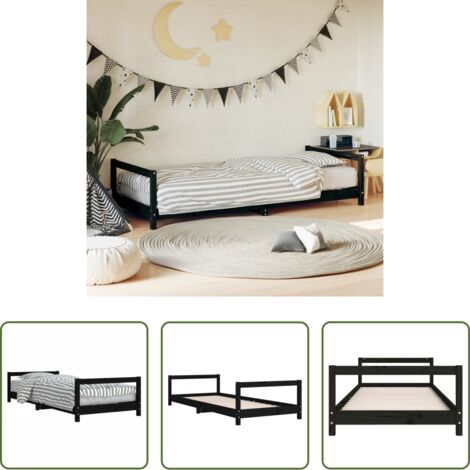 vidaXL Cama de madera -  Estructura de cama para niños madera de pino negro 90x190 cm