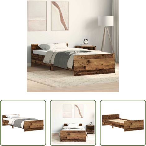 vidaXL Cama de madera -  Estructura de cama sin colchón de madera antigua 75x190 cm
