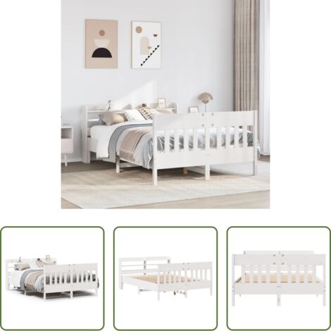 vidaXL Cama de madera -  Estructura de cama sin colchón madera de pino blanca 120x200 cm