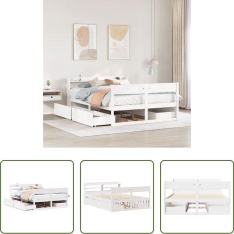 vidaXL Cama de madera -  Estructura de cama sin colchón madera de pino blanca 120x200 cm