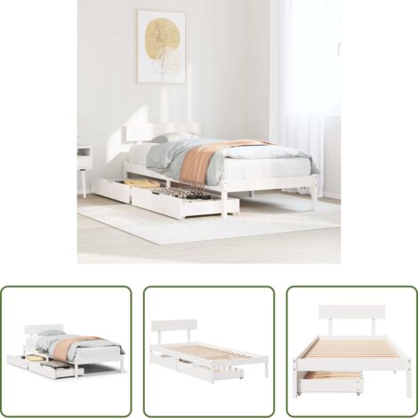 vidaXL Cama de madera -  Estructura de cama sin colchón madera de pino blanca 90x200 cm