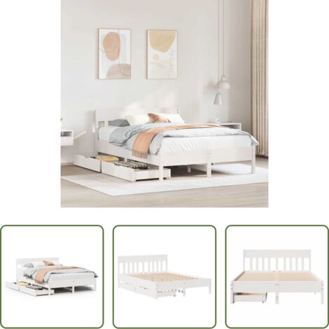 vidaXL Cama de madera -  Estructura de cama sin colchón madera de pino blanco 135x190 cm