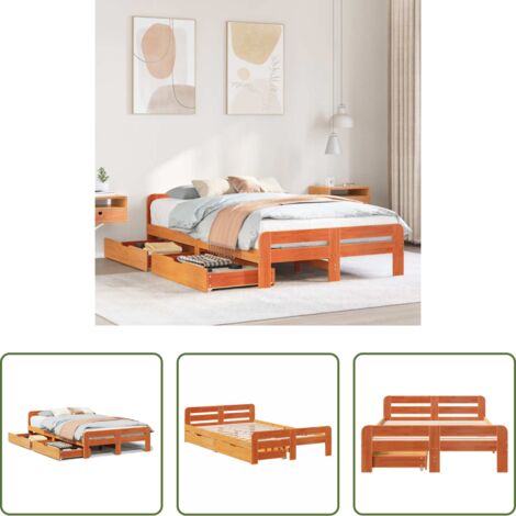 vidaXL Cama de madera -  Estructura de cama sin colchón madera maciza marrón 135x190 cm