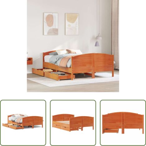 vidaXL Cama de madera -  Estructura de cama sin colchón madera maciza marrón 135x190 cm