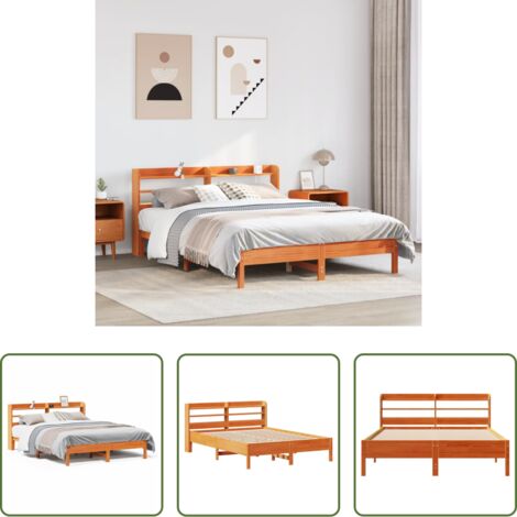 vidaXL Cama de madera -  Estructura de cama sin colchón madera maciza marrón 135x190 cm