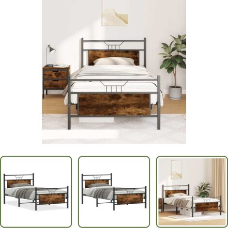 vidaXL Cama de madera -  Estructura de cama sin colchón madera roble ahumado 100x200 cm