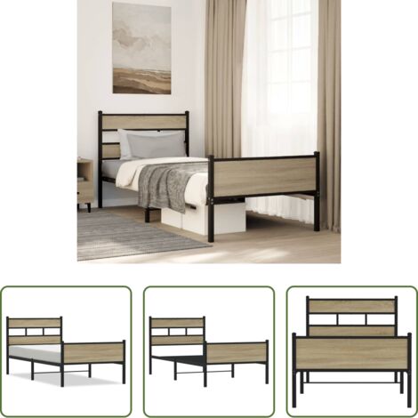 vidaXL Cama de madera - Estructura de cama sin colchón madera roble Sonoma 75x190 cm