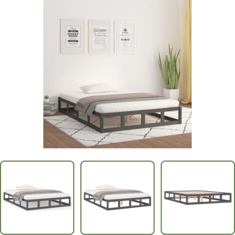 vidaXL Cama de madera gris -  Estructura de cama de madera maciza gris 150x200 cm