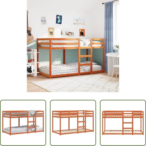 vidaXL Cama de madera -  Litera de madera maciza de pino marrón cera 90x190 cm