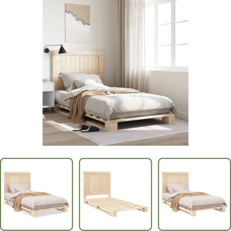 vidaXL Cama de madera maciza -  Estructura de cama con cabecero madera maciza pino 100x200 cm