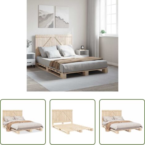 vidaXL Cama de madera maciza -  Estructura de cama con cabecero madera maciza pino 140x200 cm