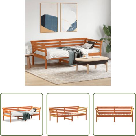 vidaXL Cama de madera -  Sofá cama sin colchón madera maciza pino marrón cera 90x190 cm