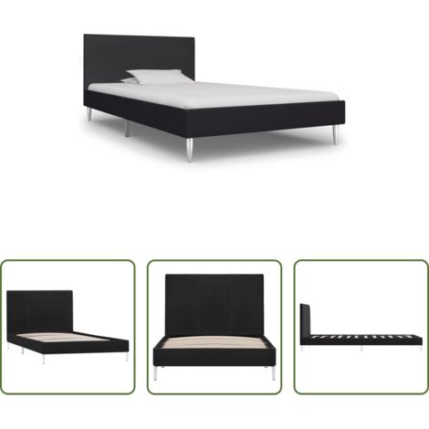 vidaXL Cama de madera y hierro -  Estructura de cama sin colchón tela negro 90x200 cm