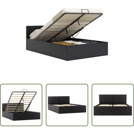 vidaXL Cama de matrimonio -  Cama canapé hidráulica cuero sintético negro 120x200 cm