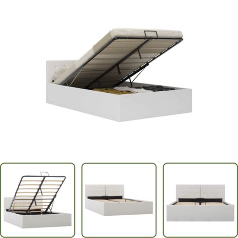 vidaXL Cama de matrimonio -  Cama canapé hidráulica sin colchón blanco 120x200 cm