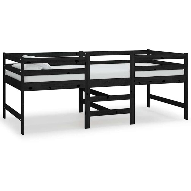 

vidaXL Cama de media altura de madera maciza de pino 90x200 cm negro - Negro