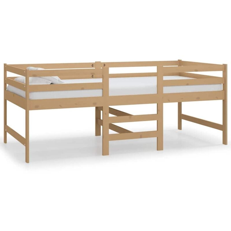 

vidaXL Cama de media altura de madera maciza de pino 90x200 cm negra - Marrón