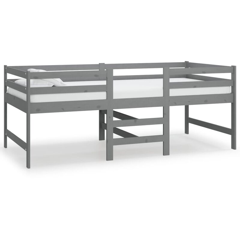 

vidaXL Cama de media altura de madera maciza de pino 90x200 cm gris - Gris
