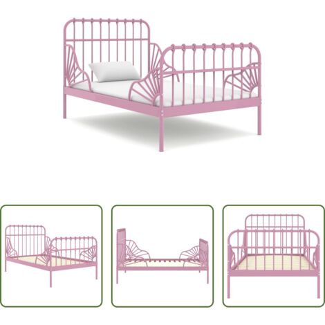 vidaXL Cama de metal -  Estructura cama extensible sin colchón metal rosa 80x130/200 cm