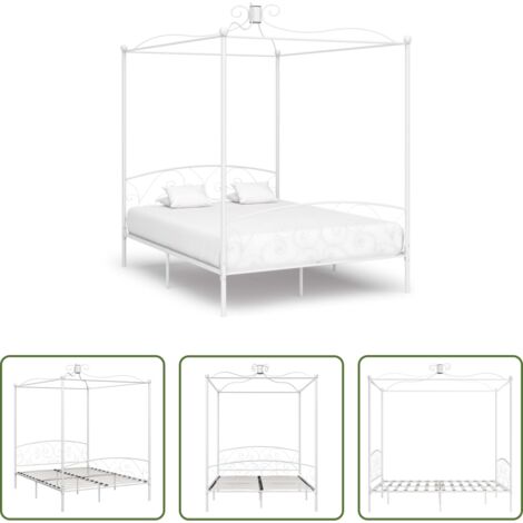 vidaXL Cama de metal -  Estructura de cama con dosel metal blanco 160x200 cm