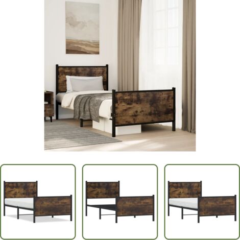 vidaXL Cama de metal -  Estructura de cama sin colchón metal roble ahumado 75x190 cm
