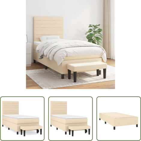 vidaXL Cama de muelles -  Cama box spring con colchón tela color crema 90x200 cm