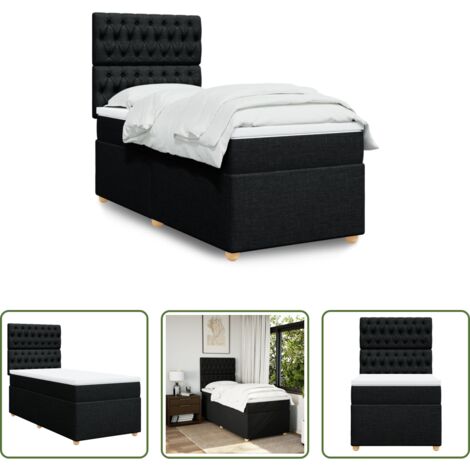 vidaXL Cama de muelles -  Cama box spring con colchón tela negro 90x200 cm