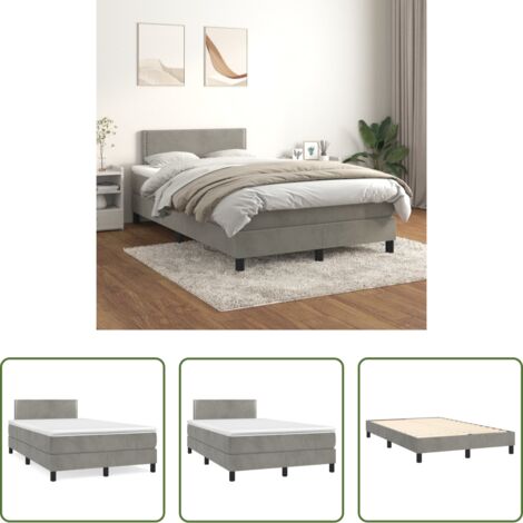 vidaXL Cama de muelles -  Cama box spring con colchón terciopelo gris claro 120x200 cm