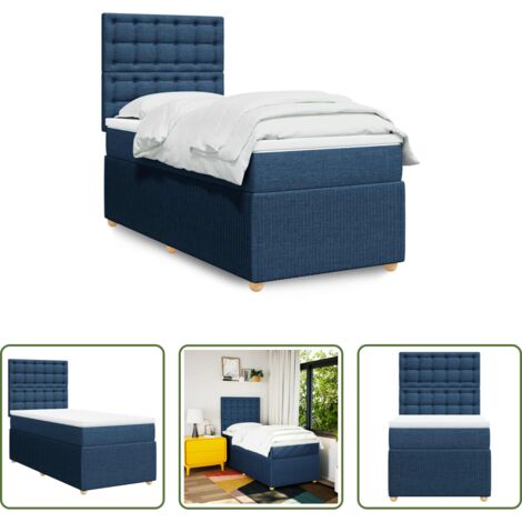 vidaXL Cama de muelles ensacados -  Cama box spring con colchón tela azul 90x190 cm