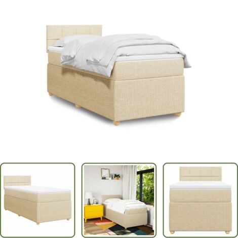 vidaXL Cama de muelles ensacados -  Cama box spring con colchón tela color crema 90x200 cm