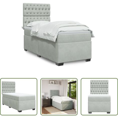 vidaXL Cama de muelles ensacados -  Cama box spring con colchón terciopelo gris claro 100x200 cm