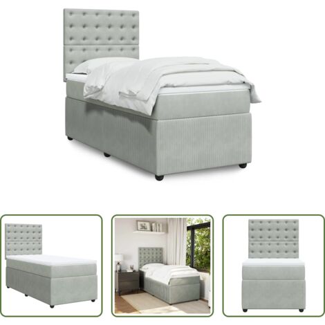 vidaXL Cama de muelles ensacados -  Cama box spring con colchón terciopelo gris claro 80x200 cm