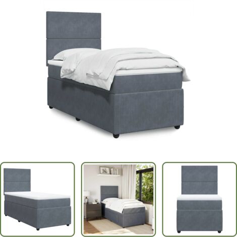 vidaXL Cama de muelles ensacados -  Cama box spring con colchón terciopelo gris oscuro 100x200 cm