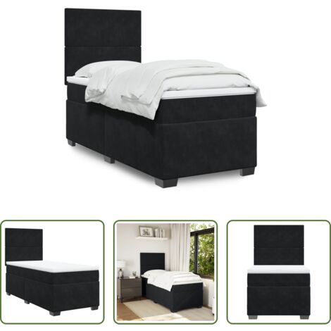 vidaXL Cama de muelles ensacados -  Cama box spring con colchón terciopelo negro 100x200 cm